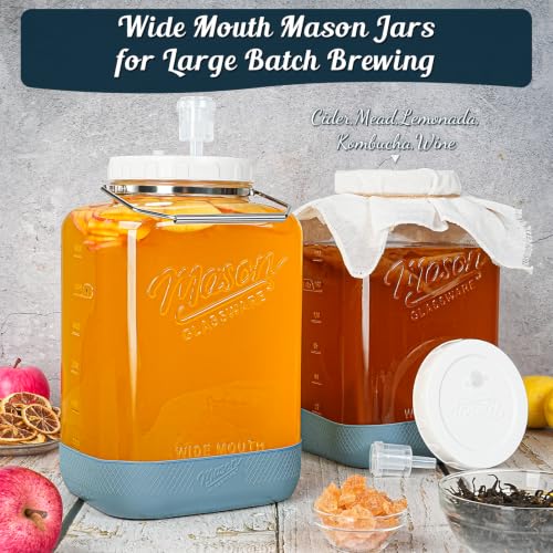 2 Gallon Fermentation Jar with Airlock - Large Glass Mason Jar with Lid & Handle - Square Pickle, Sauerkraut & Kombucha Fermenter - Variation of THIS Listing