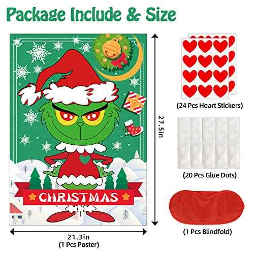 Christmas Games - Pin The Heart Christmas Crafts Games for Kids Families Party, Cute Wall Decor Party Supplies Favors, Indoor Xmas Decorations Home Decor, Xmas Kids Activities Presents