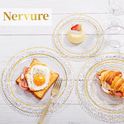 Nervure 102PCS Clear Gold Plastic Disposable Plates 7.5 & 10.25 Inch Set