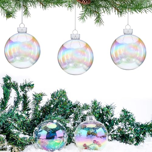 Funtery 12-Pack 4-Inch Iridescent Christmas Ornaments - Clear Holiday Decor