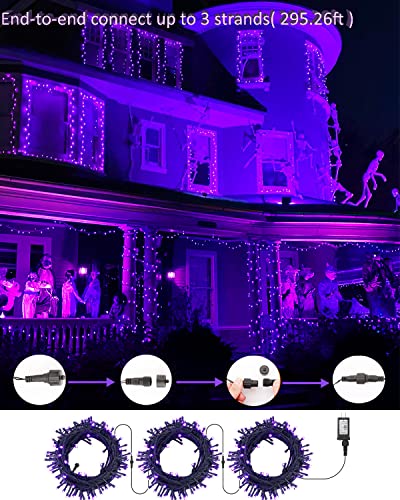 BrizLabs Purple Halloween Connectable String Lights - 78.74 ft, 240 LED, 8 Modes, Waterproof, Indoor & Outdoor Use (Variation: Purple/1)
