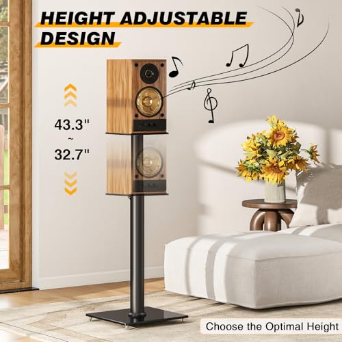 Universal Speaker Stands Pair with Anti-slip Pads, Height Adjustable 32-43 Inch, 360° Swivel, Cable Management