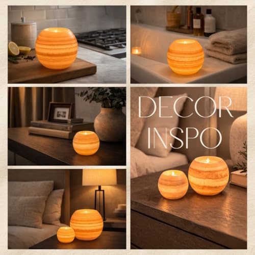 CraftsOfEgypt Large Alabaster Candle Holder - Natural Stone Tealight & Votive Decor