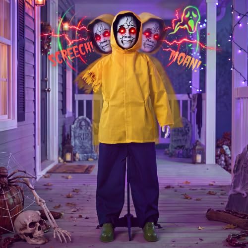JOYIN 49-Inch Life-Size Halloween Ghost Animatronic Decor with Glowing Eyes & Sound Activation
