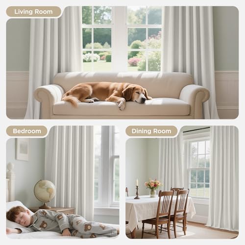 Blackout Curtains 96 Inch Long - 2 Panel White Thermal Insulated Drapes with Rod Pocket & Back Tabs - Pure White, 52" W x 96" L - Variation: Rod Pocket | Pure White / 52" W x 96" L