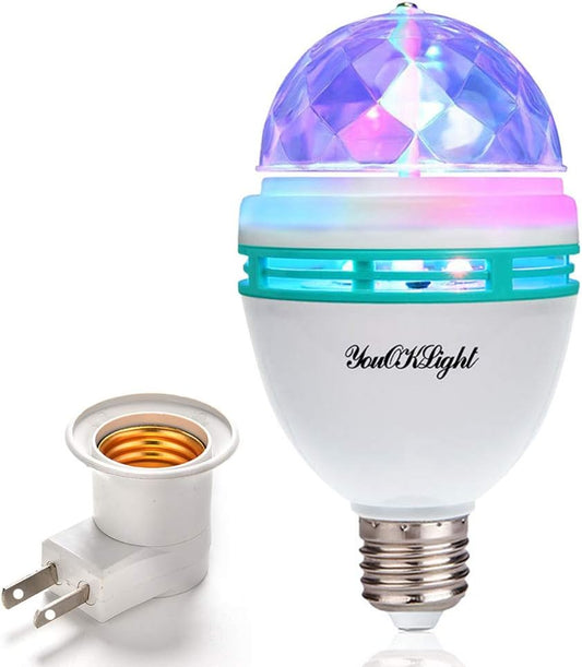 RGB Disco Ball Light E26 - Rotating LED Strobe Bulb for Parties, Karaoke & Events