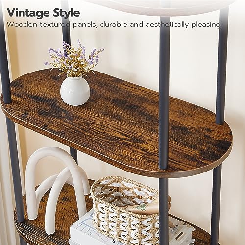 Rustic Brown 5-Tier Open Bookshelf - Industrial Arched Wooden Storage Shelf