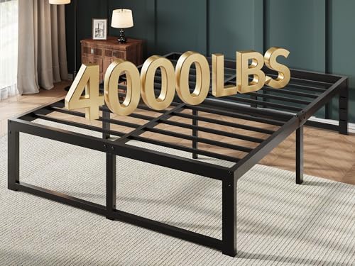 Allewie 14 Inch Queen Metal Bed Frame - Heavy Duty Support Black, Includes Headboard Mount Variation