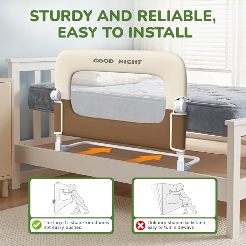 Deeteck Beige 32-Inch Toddler Bed Rail for Baby Safety, Foldable & Adjustable