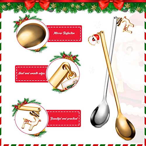 8 Pieces Christmas Spoons Stainless Steel Christmas Coffee Stirrers Gold and Silver Tea Dessert Spoons for Stirring Coffee Tea Soup Sugar Dessert Seasoning Ice Cream