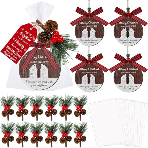 Amyhill 12 Set Christmas Neighbor Gifts Ornaments Wood 2026 House Gift