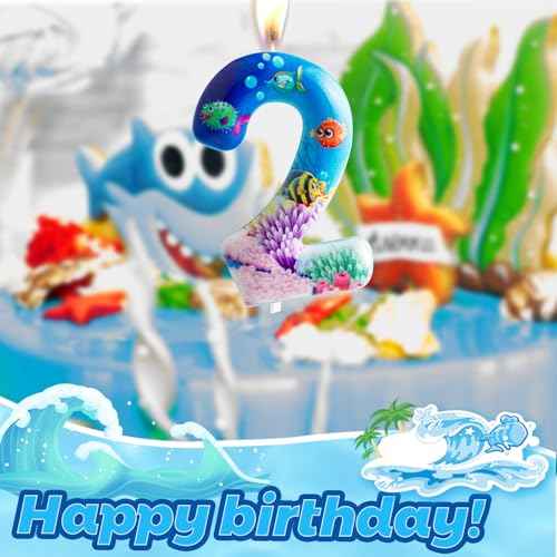 Sea World Birthday Candles Number 3 Blue Sea World Theme 3rd Birthday Party for Girl Boy Birthday Cake Topper Graduation Celebration Anniversary Decorations