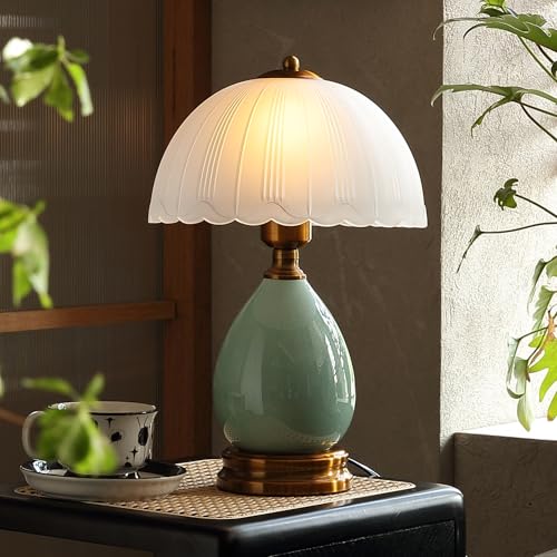 Glivpny 16-Inch Vintage Ceramic Mushroom Table Lamp LD001 for Bedroom & Desk