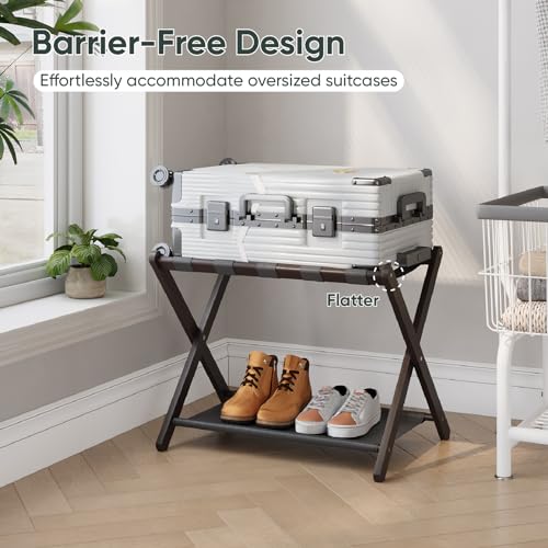 Smart FENDEE 2 Pack Brown Bamboo Folding Luggage Racks with Storage Shelf
