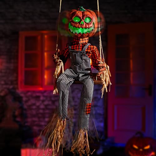 Halloween Animatronics Swinging Pumpkin with Motion Sensor & Light Up Eyes - Variation of Swinging Jack