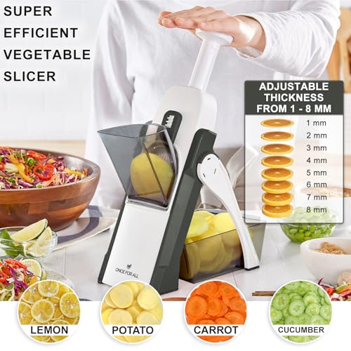 ONCE FOR ALL Gray Mandoline Slicer for Vegetables & Potatoes, Adjustable Thickness