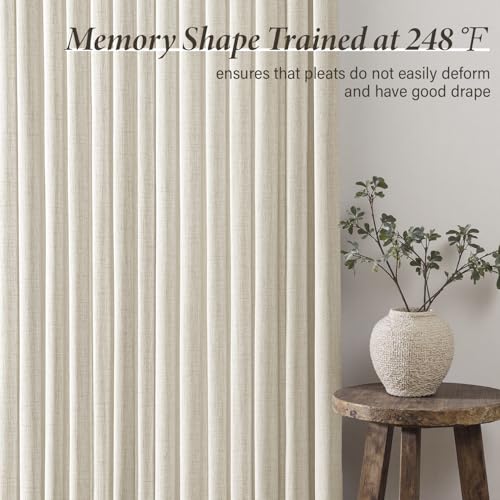 MIULEE Thick Linen Blend Curtains 40x108 Inch Birch 4 Panel Set - Pinch Pleated