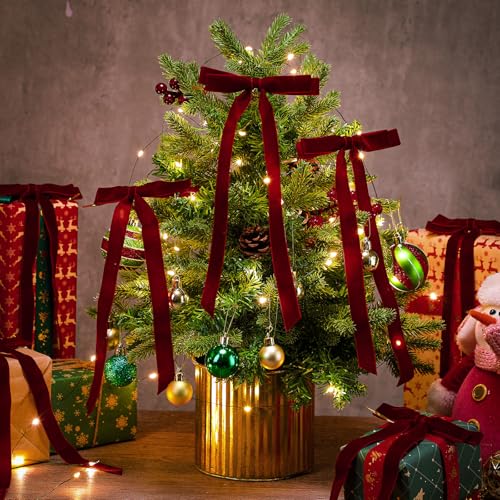 Giegxin Burgundy Velvet Christmas Bow Set - 30 Long Tail Holiday Decorations