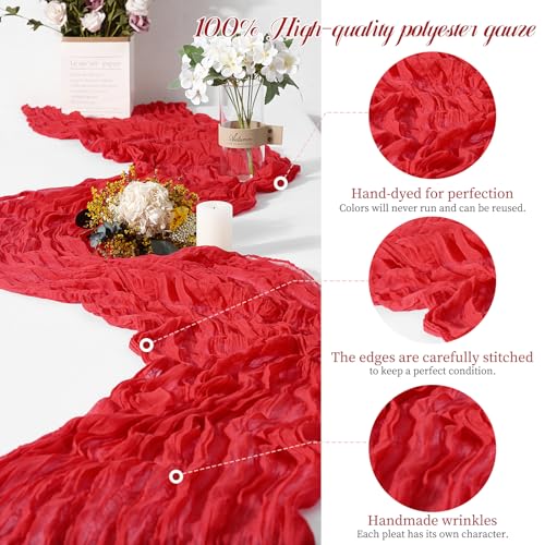 Lykoow 15 Packs Red Cheesecloth Table Runner 21.5x120in - Rustic Gauze Wedding Decor