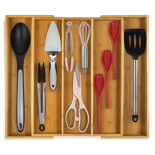 Natural 9-Slot Expandable Bamboo Kitchen Drawer Organizer - Cutlery & Flatware Tray