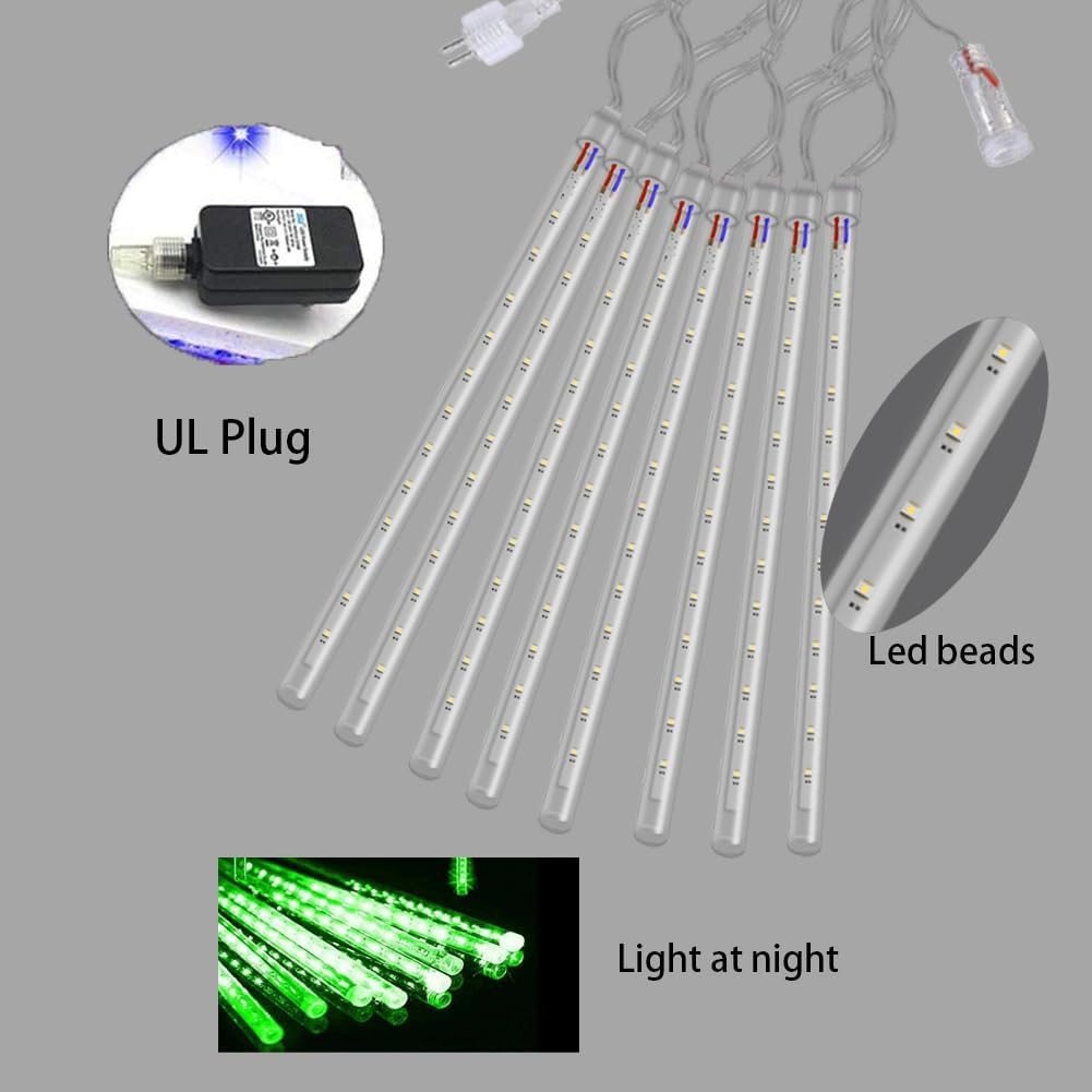 Weepong Meteor Shower Lights - 192 LED Outdoor Halloween & Christmas Decor | 8 Tube Snow Falling Rain Lights