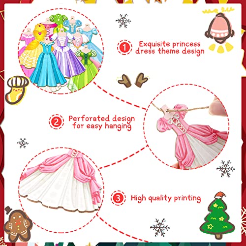24 Pcs Princess Dress Wooden Ornaments for Christmas Tree Decorations