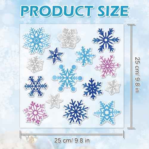 Whaline 30Pcs Winter Thick Gel Clings Christmas Blue Purple Silver Snowflake Window Gel Decals Cute Reusable Xmas Winter Window Clings for Home Classroom Nursery Frozen Party Supplies
