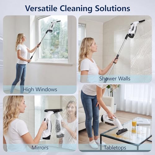 Electric Window Vacuum Squeegee with Extendable Pole - Cream, 31-40 Inch Reach