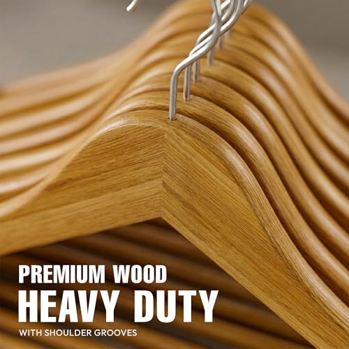 Wooden Hangers 30 Pack - Slim Suit & Closet Organizer Hangers - Natural