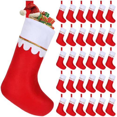 Amazing Time 30 Pcs Red Christmas Stockings with White Cuff & Gold Trim - Holiday Decor