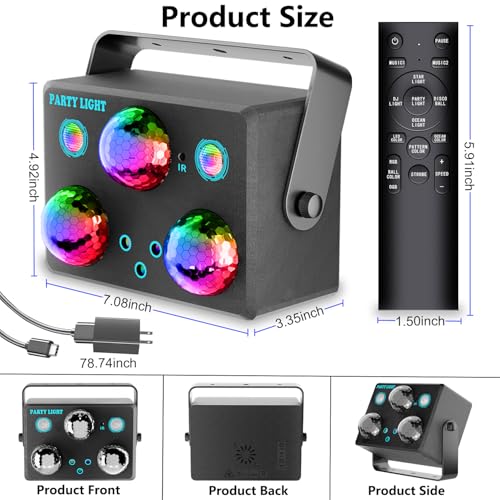 Large 6-in-1 Disco Party Lights with RGB, OGB, Laser & Star Effects - Sound Activated