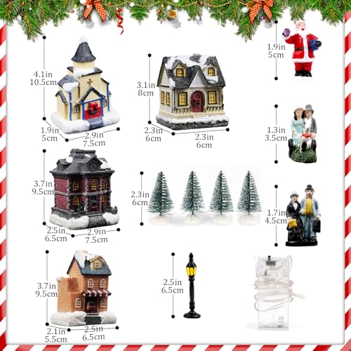 12-Piece Christmas Village House Set with LED Lights for Holiday Decor