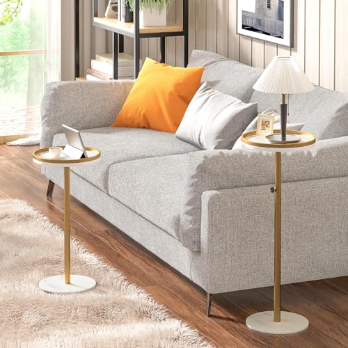 Small Gold Drink Side Table with White Variant - Adjustable & Space Saving