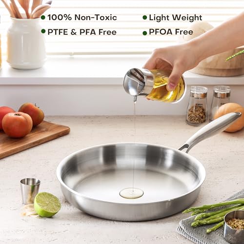 Kordichef 12 Inch Stainless Steel Frying Pan with Lid - Healthy, Induction Compatible Skillet