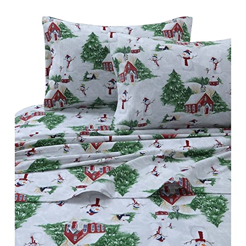 Tribeca Living Twin XL Deep Pocket Flannel Sheet Set, Snowman