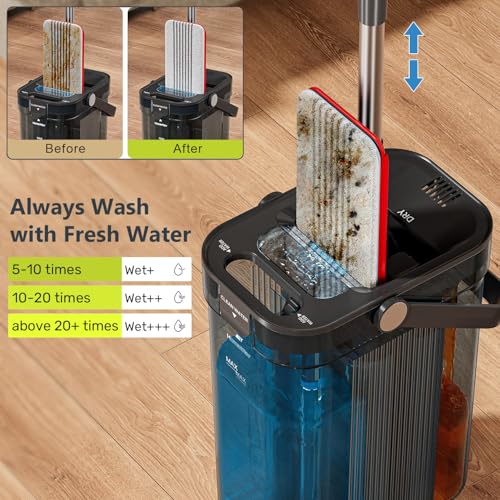 HoMettler 3-Tank Transparent Mop and Bucket Set with 65-Inch Extensible Handle - Black