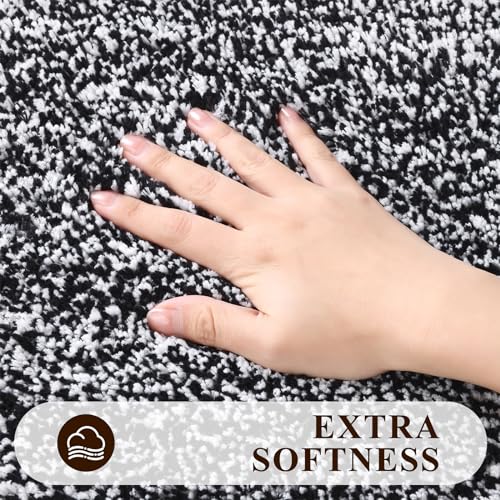 Pauwer 5-Piece Bathroom Rugs Set with U-Shape Toilet Mat & Lid Cover, Non-Slip Microfiber, Black, 18x26/20x32/20x47 inches