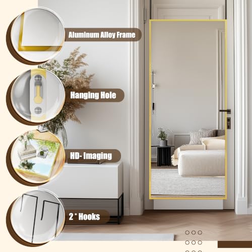 Antok Full Length Over The Door Mirror 58x21in Shatterproof Glass Wall Mount Gold Frame