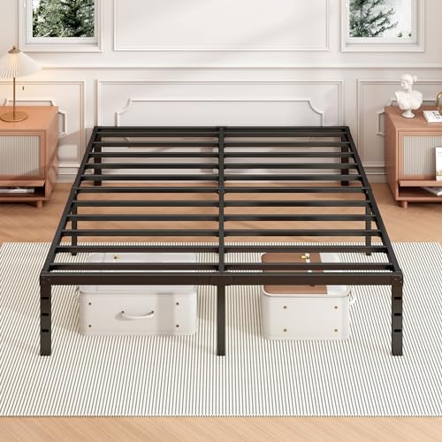 Hafenpo 14 Inch Queen Bed Frame - Sturdy Metal Platform, No Box Spring, Easy Assembly, Under Bed Storage, Black