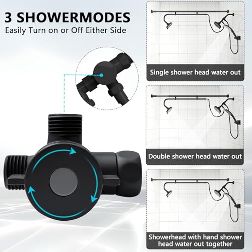 MLLNFUE Black Tandem Dual Shower Head Set with Handheld, High Pressure, Adjustable Spray