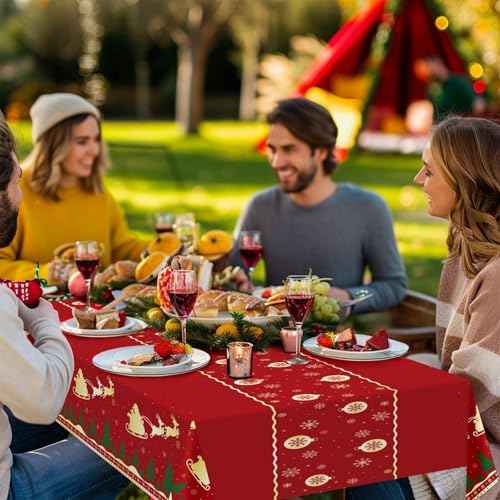 Christmas Tablecloth,2 Pack Disposable Plastic Tablecloths for Rectangle Tables 54"x108",Christmas Decorations,Red Reindeer Table Cloths for Home,Dinner,Xmas Table Cover for Outdoor,Picnic,Birthday