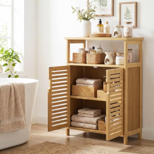 Bamboo Freestanding Bathroom Floor Storage Cabinet with Doors & Shelf - Variation of THIS listing