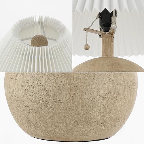 JONATHAN Y Aksel Sphere Table Lamp 17.25in Beige Wood Finish, Modern Coastal Design