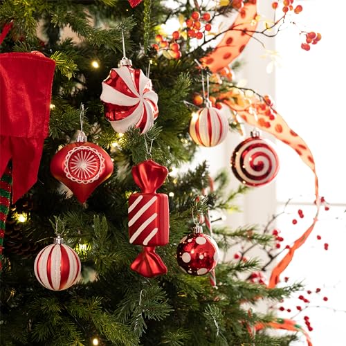 Valery Madelyn Christmas Ornament Set - Red & White Shatterproof Holiday Decorations