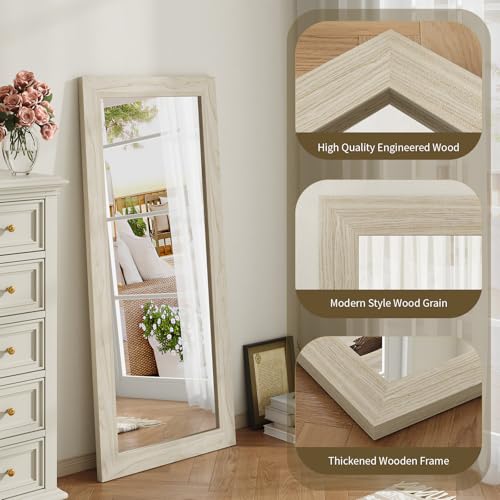 Syndra 56x20'' Modern Full Length Mirror Grey White Oak Wood Frame Wall & Floor Use