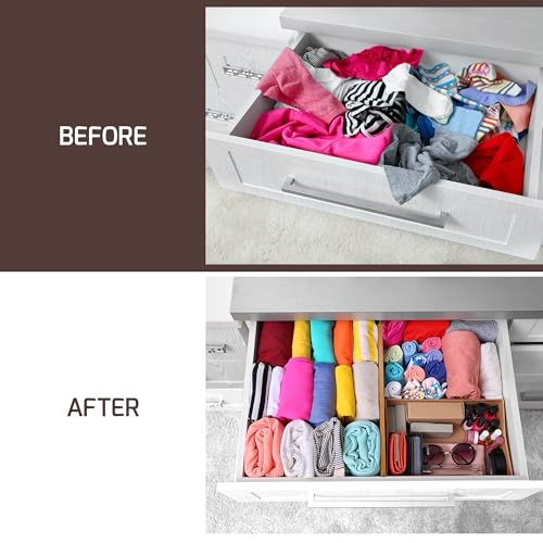 Bambüsi Bamboo Drawer Dividers - 6 Inch High, Expandable 11.5-17 Inch Wide Organizer Set
