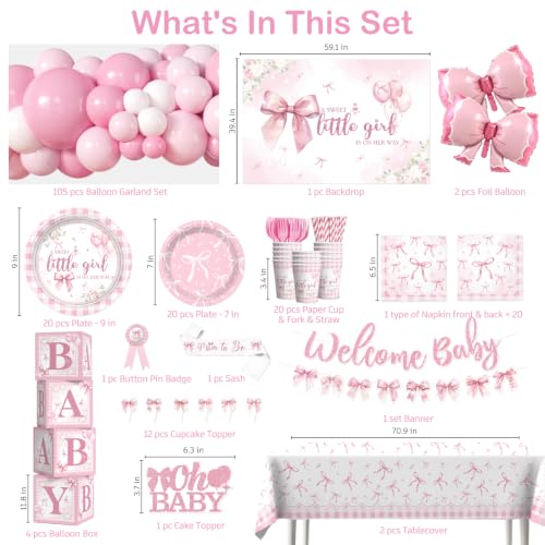 Pink Bow Baby Shower Decorations All-in-One Party Set for 20 Guests - Pink Bow Variation