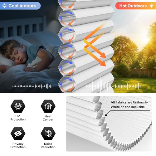 LazBlinds No-Drill Cordless Blackout Cellular Shade for Doors 22x78 White