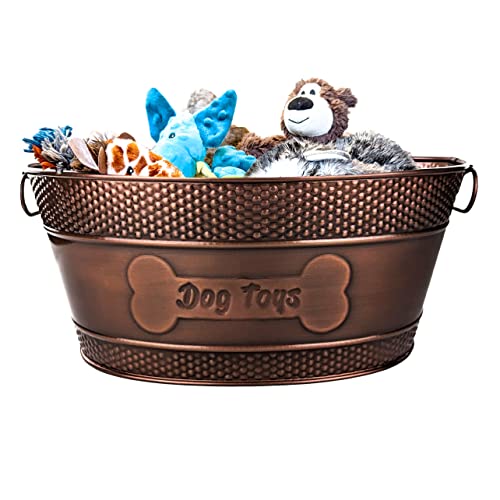 Antique Copper Copper Metal Pet Storage & Dog Toy Bin with Handles - Indestructible