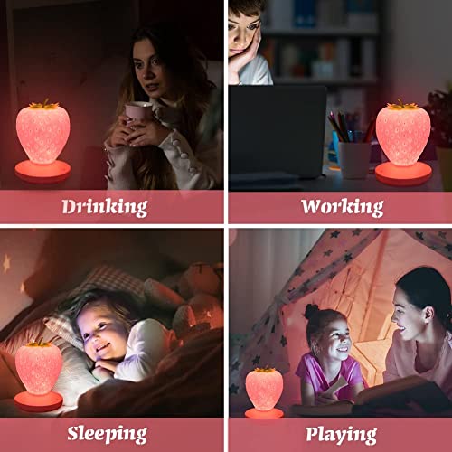 Strawberry Night Light, Cute Silicone Strawberry Lamp, Bedside Color Changing Lamp, LED Cute Night Light, 3 Modes Touch, for Birthday, Christmas (Pink)